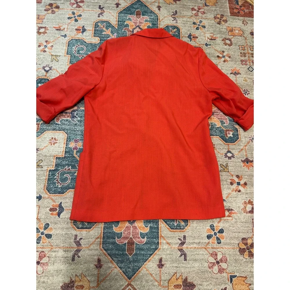 90s 80s coral oversized blazer‎ 3/4 sleeves powersuit gold button crest pocket
